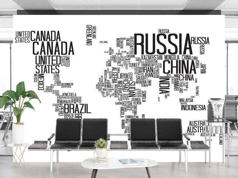 Feeby Fototapeta, Mapa świata czarno białe napisy styl skandynawski 150x105