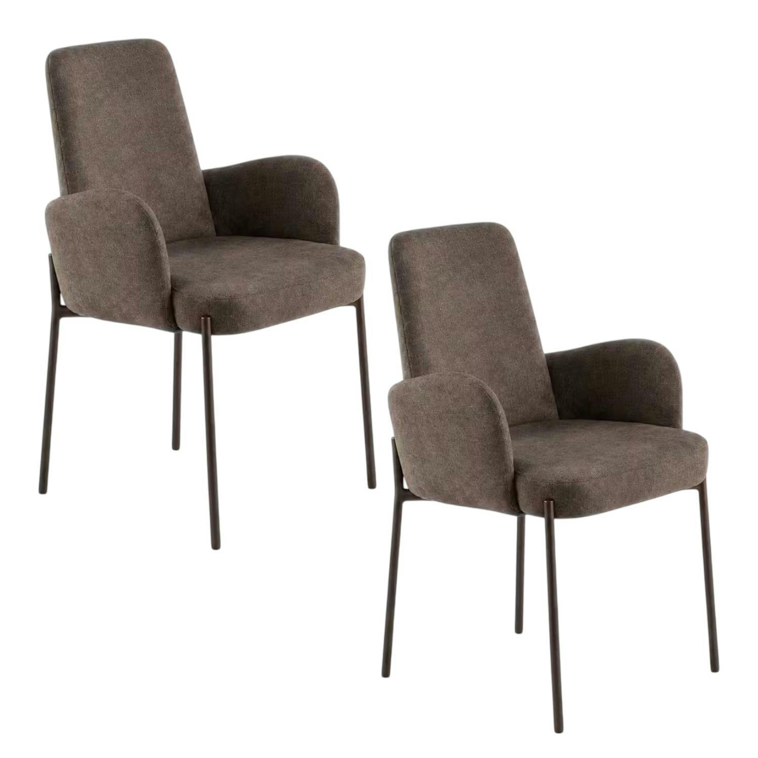 Fauteuil de table tissu marron pieds bronze (x2) AUREN