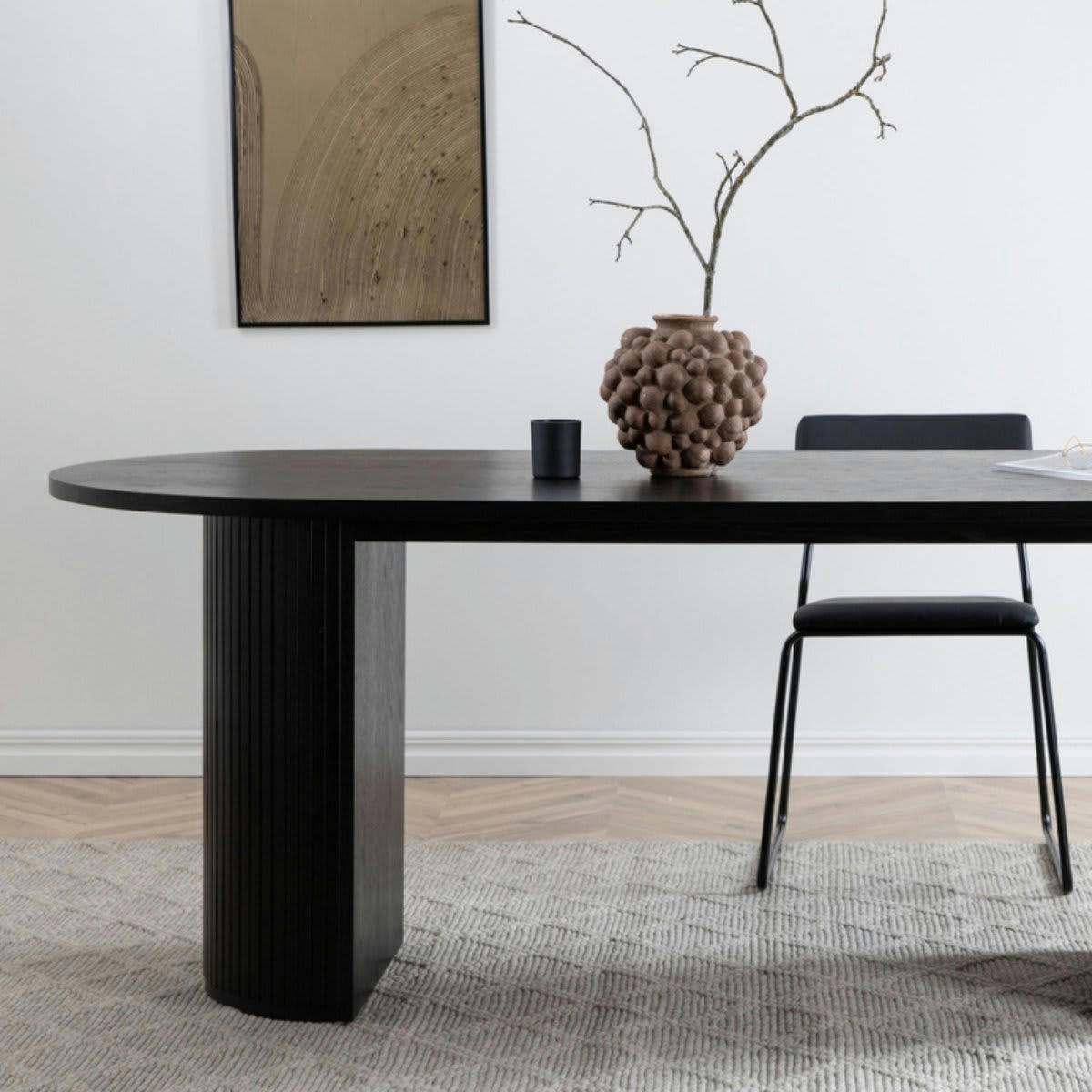 BRITNEY - Table à manger 200cm ovale en bois pieds design noir