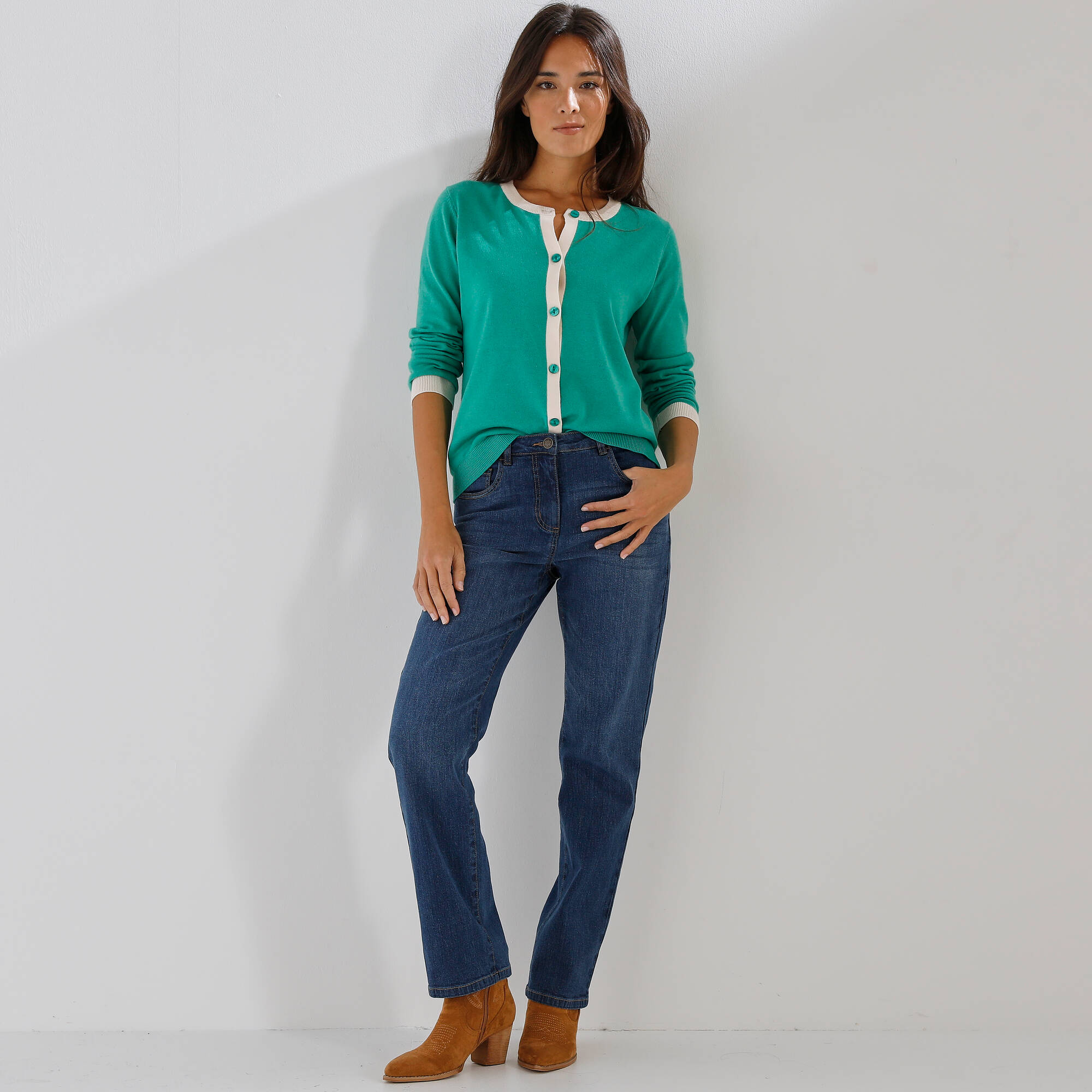 Gilet col rond bicolore, boutonné