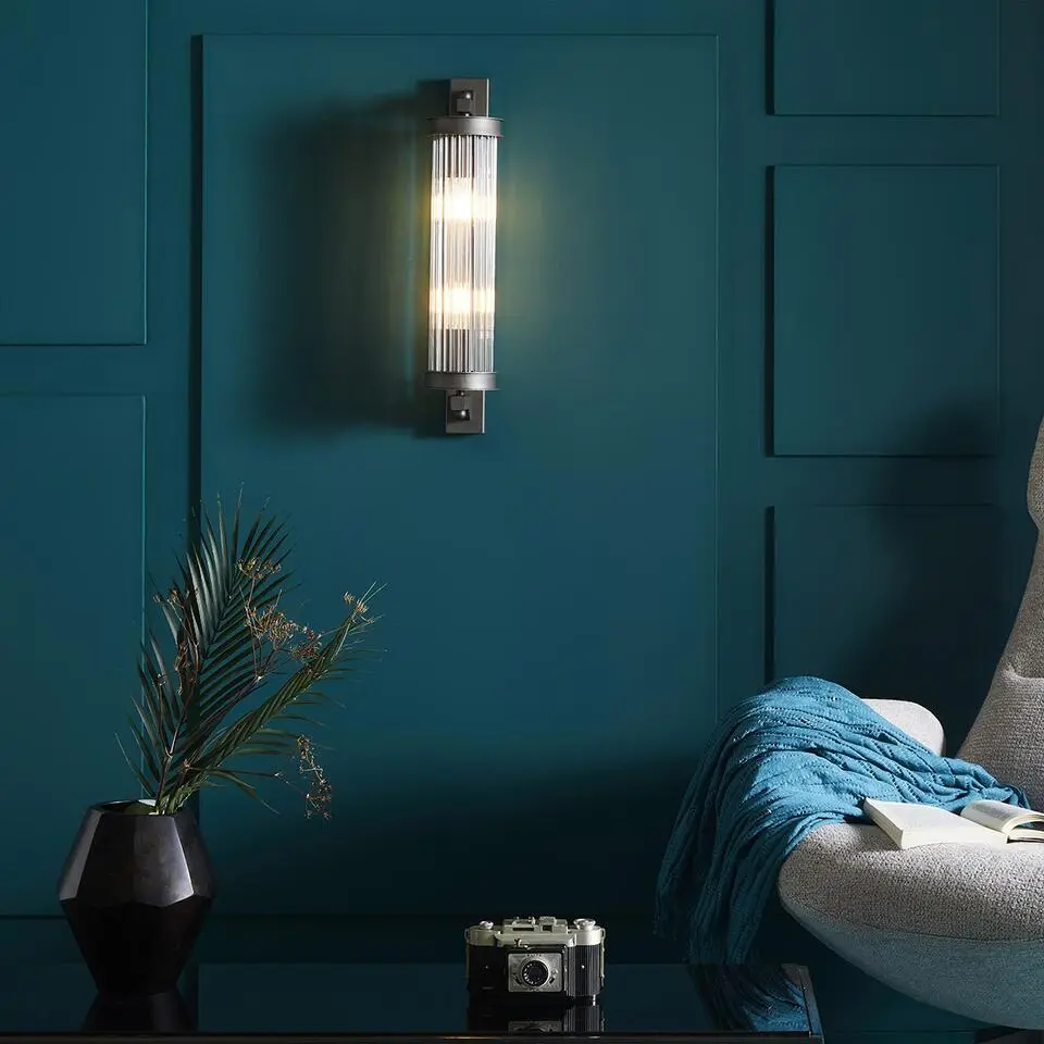 Signature - Wandlamp glazen buis - Grijs - 12x0x55 cm