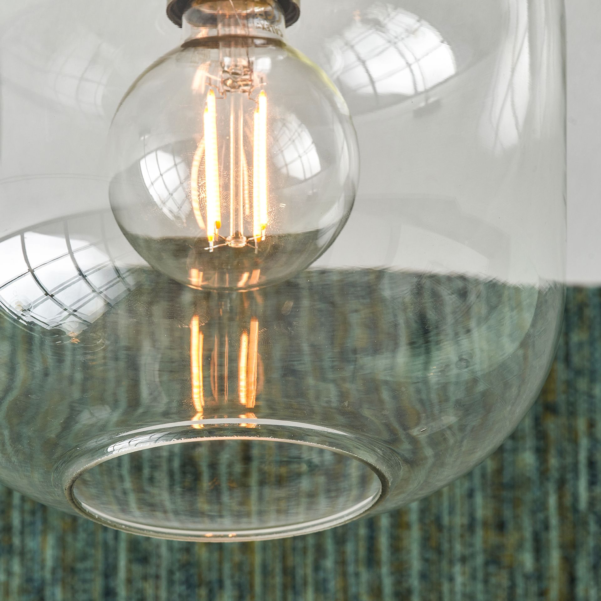 Ruma Minimalist Industrial Clear Glass Flush Dome Ceiling Light Black Base