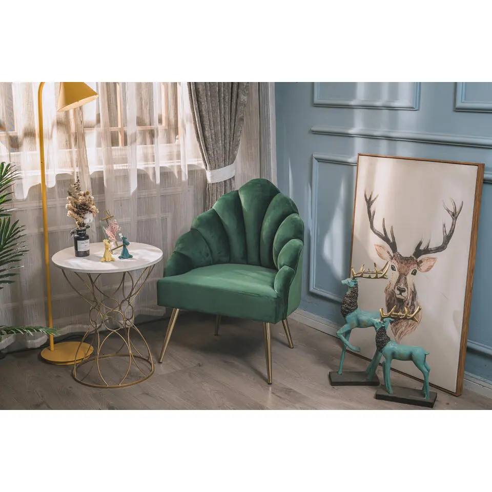 Retro metalen fauteuil met groen fluweel