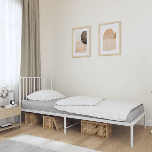 NNEVL Metal Bed Frame with Headboard White 92x187 cm Single Size