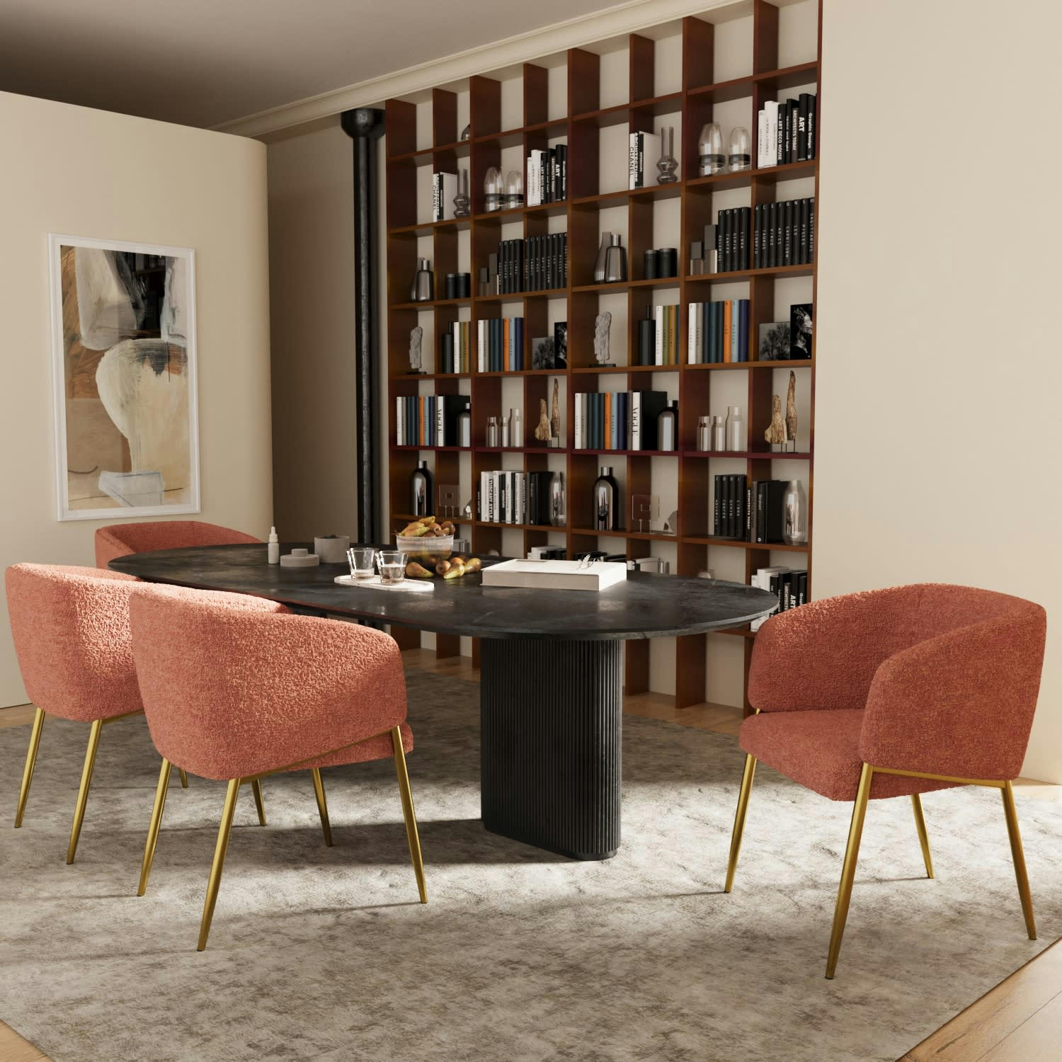 BASILE - Fauteuil de salle à manger bouclette couleur brique