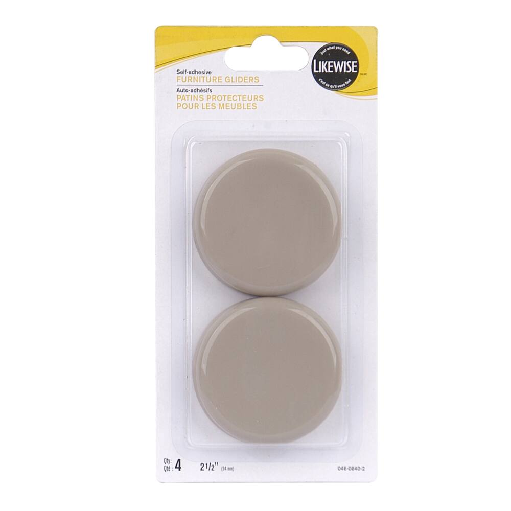 Certified Self-Adhesive Furniture Glides, Ceramic Tile/Carpet, 2-1/2-in, Beige
