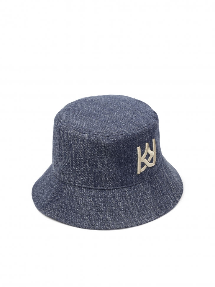 Blue denim fabric bucket hat