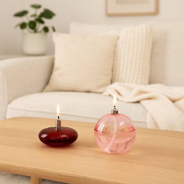 Lampe à huile sphère en verre soufflé rose 9cm