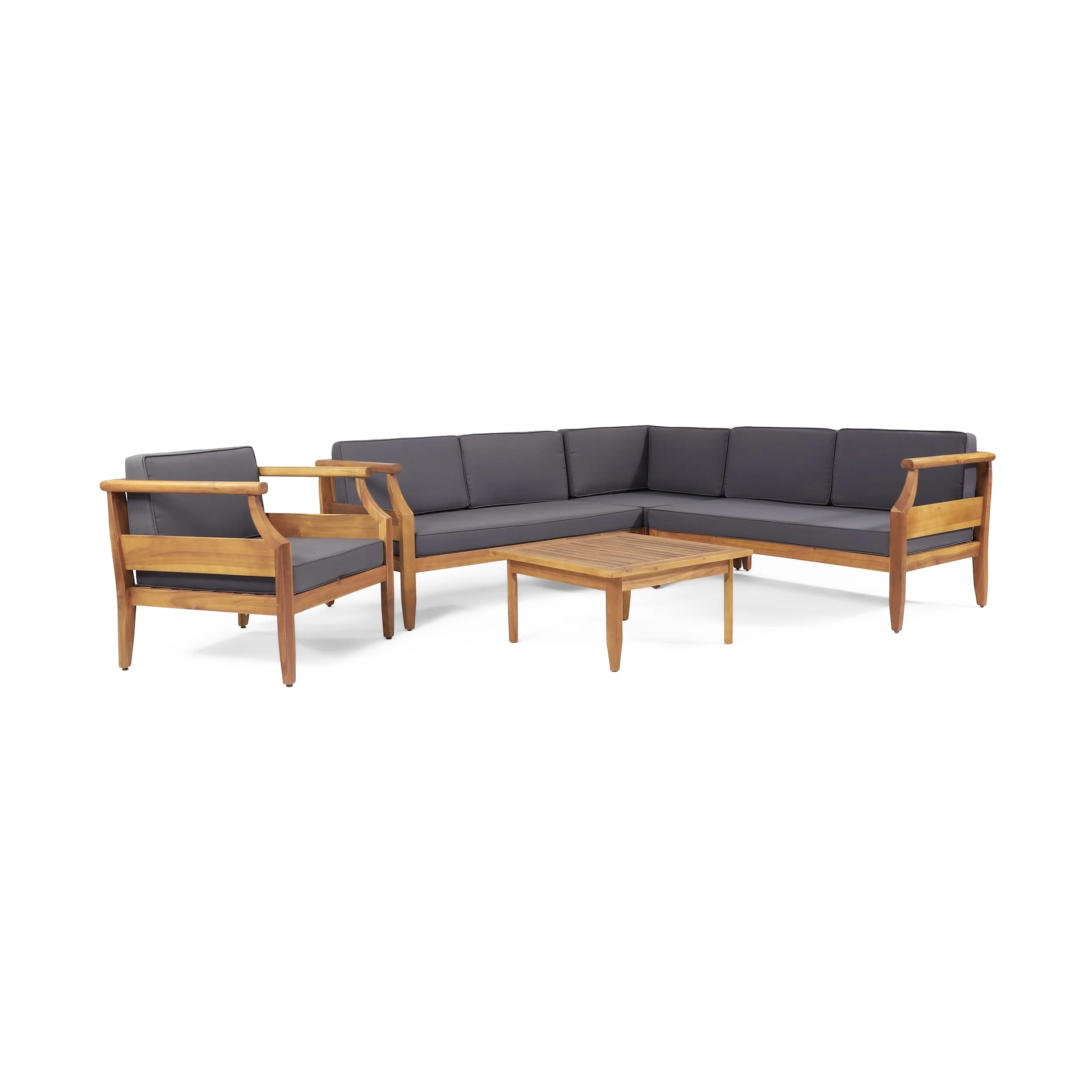 Aston Outdoor Mid-Century Modern Acacia Wood Sectional Chat Set by Christopher Knight Home