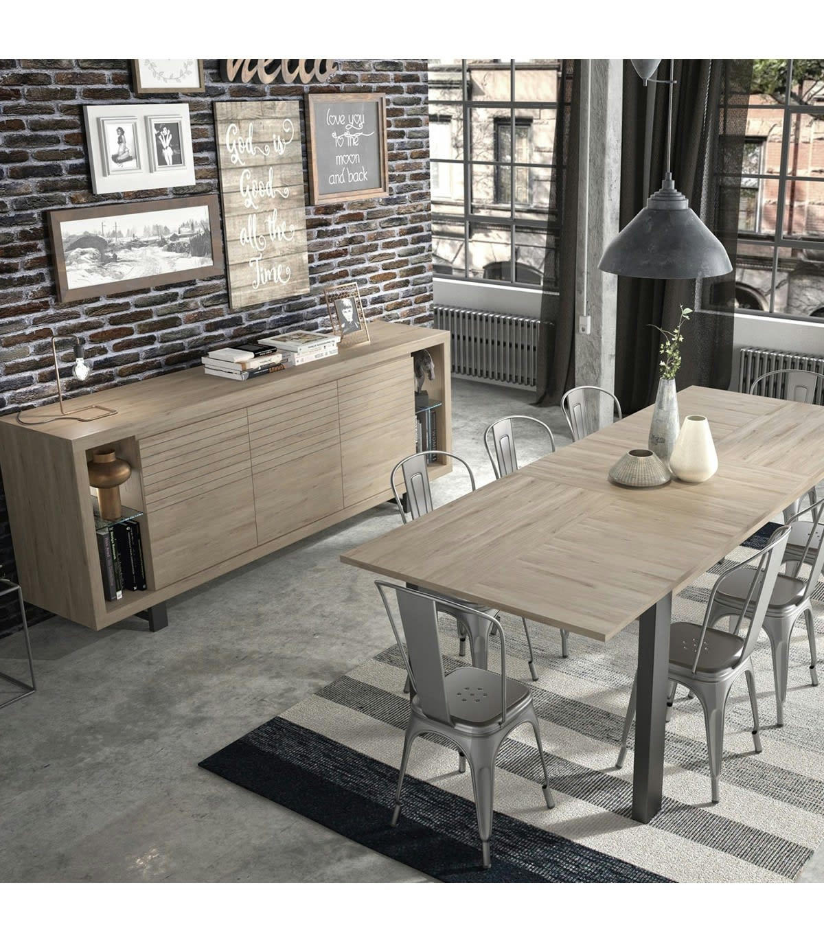 - Buffet bas 3 portes pieds en métal noir L220cm