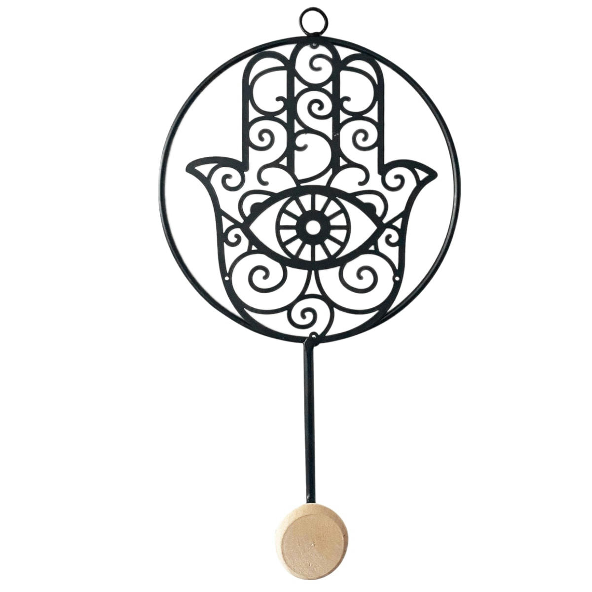 - Patère main de fatima en métal noir et bois