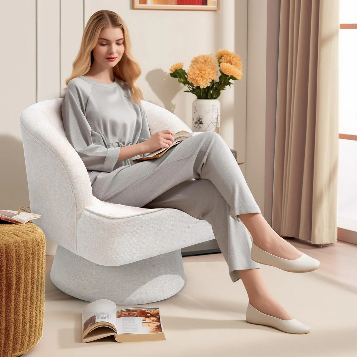 Upholstered Swivel Accent Chair Armchair, Barrel Chair, Club Chair