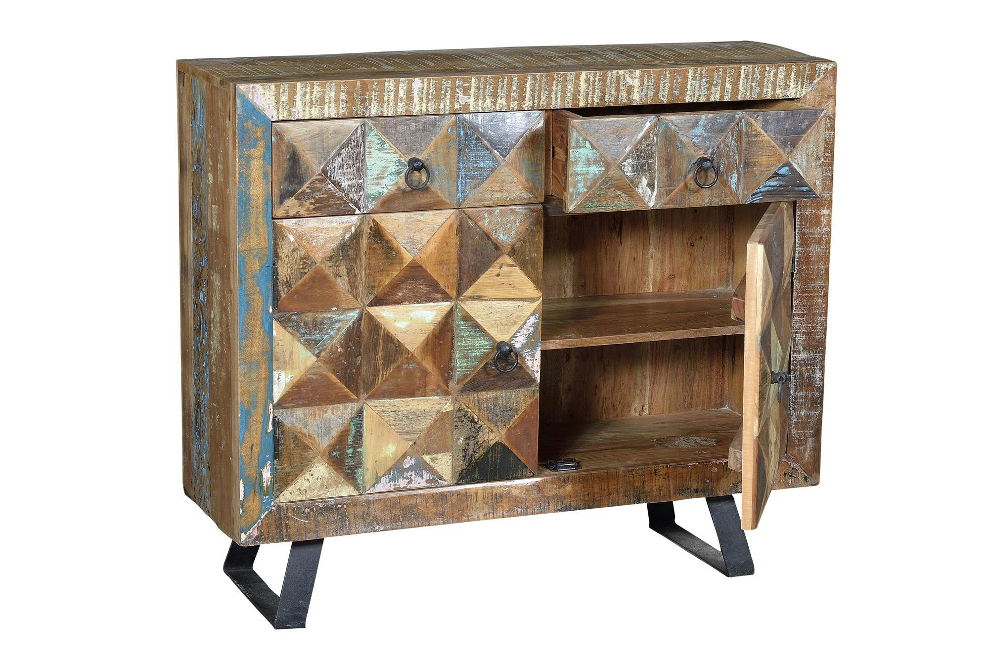 DIAMANTE RECICLADO - Commode en bois recyclé multicolore