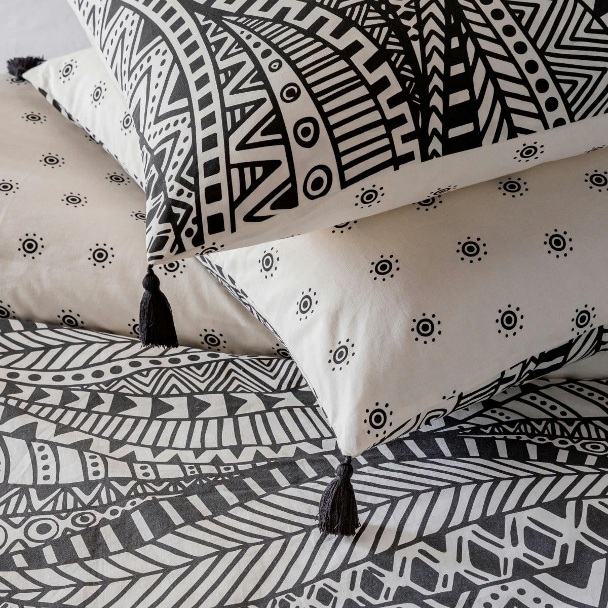 OHANA - Parure de lit 2 personnes coton  imprimé blanc 260x240cm