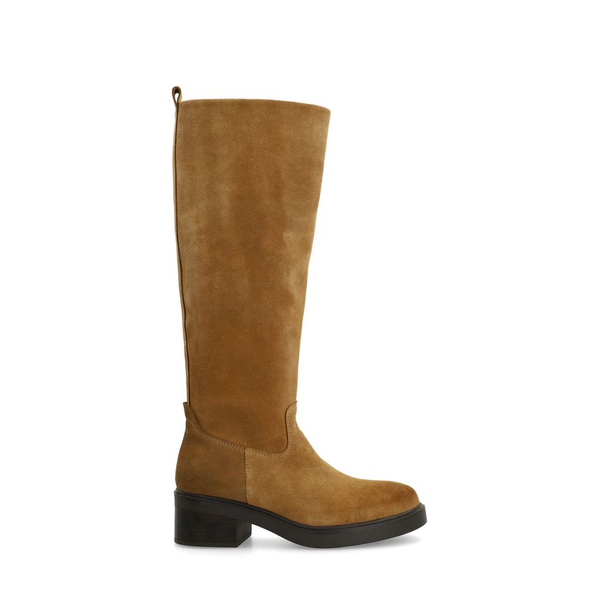 Manfield Donkere beige suède hoge laarzen