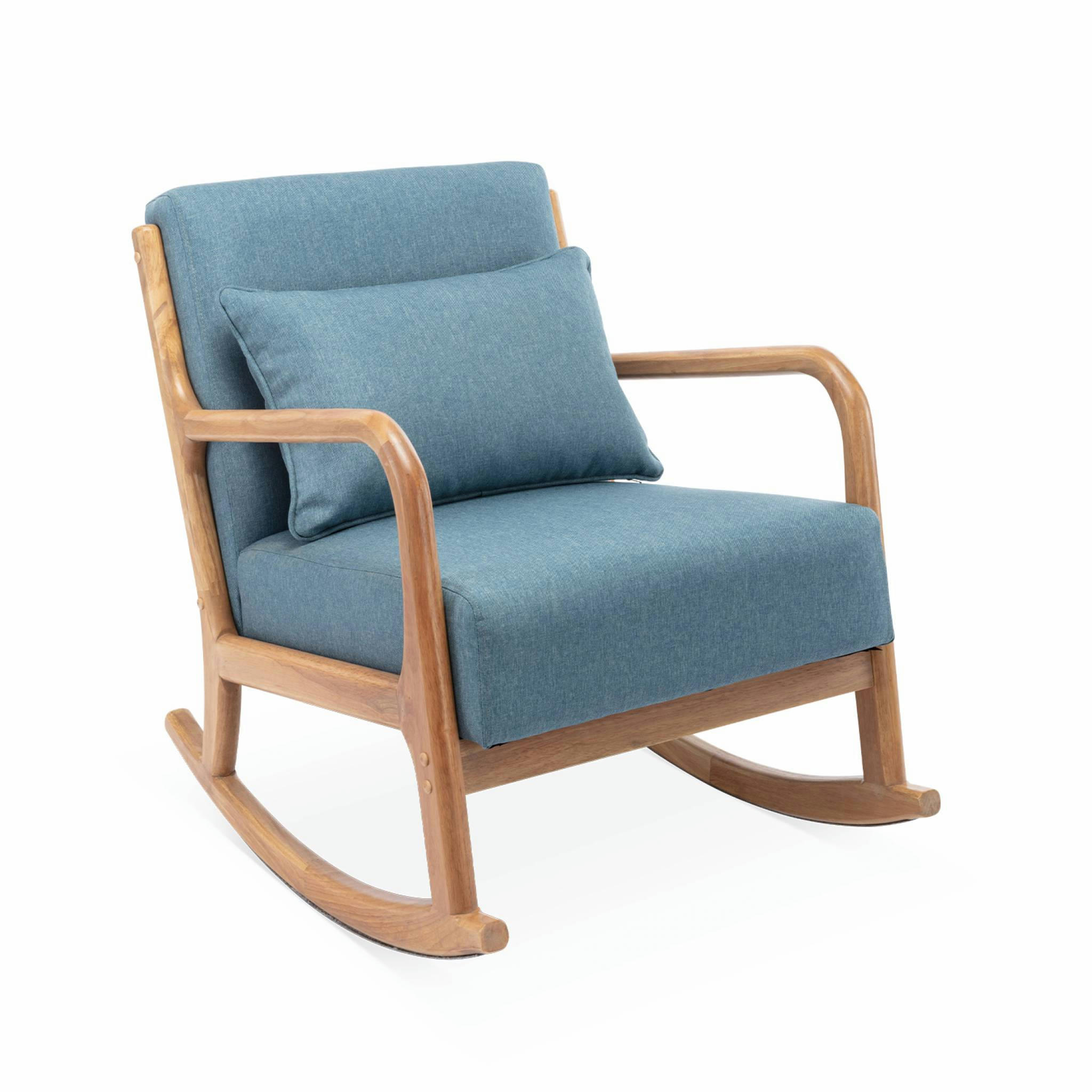 LORENS - Fauteuil à bascule design bois et tissu bleu