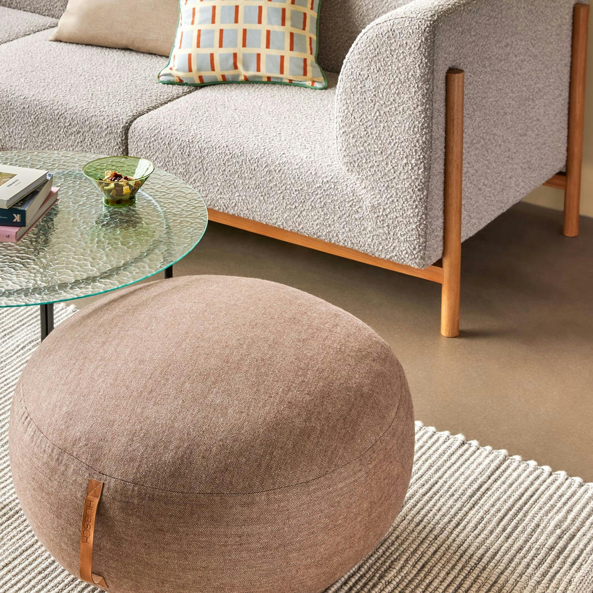 MOMENT - Canapé 3 places en bois de chêne et polyester gris