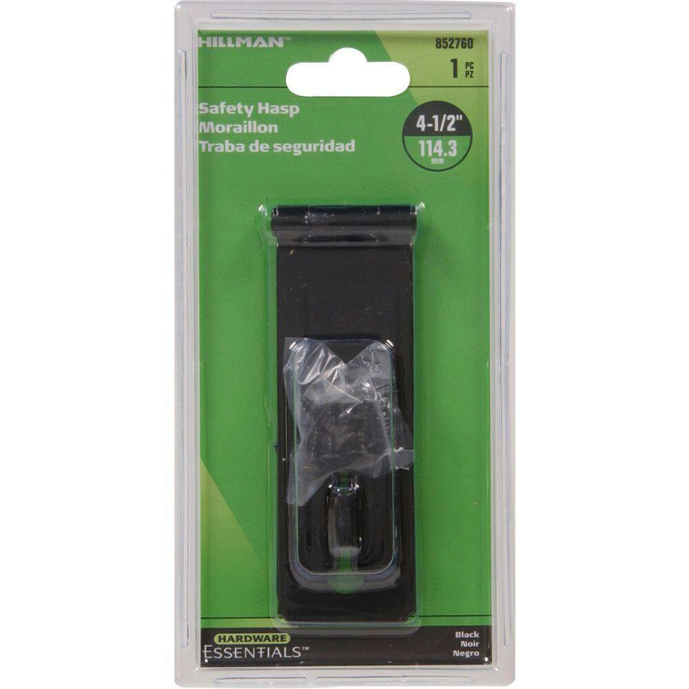 Hillman Fixed Staples Safety Hasp, For Securing Doors/Cabinets, Black, 4-1/2-in