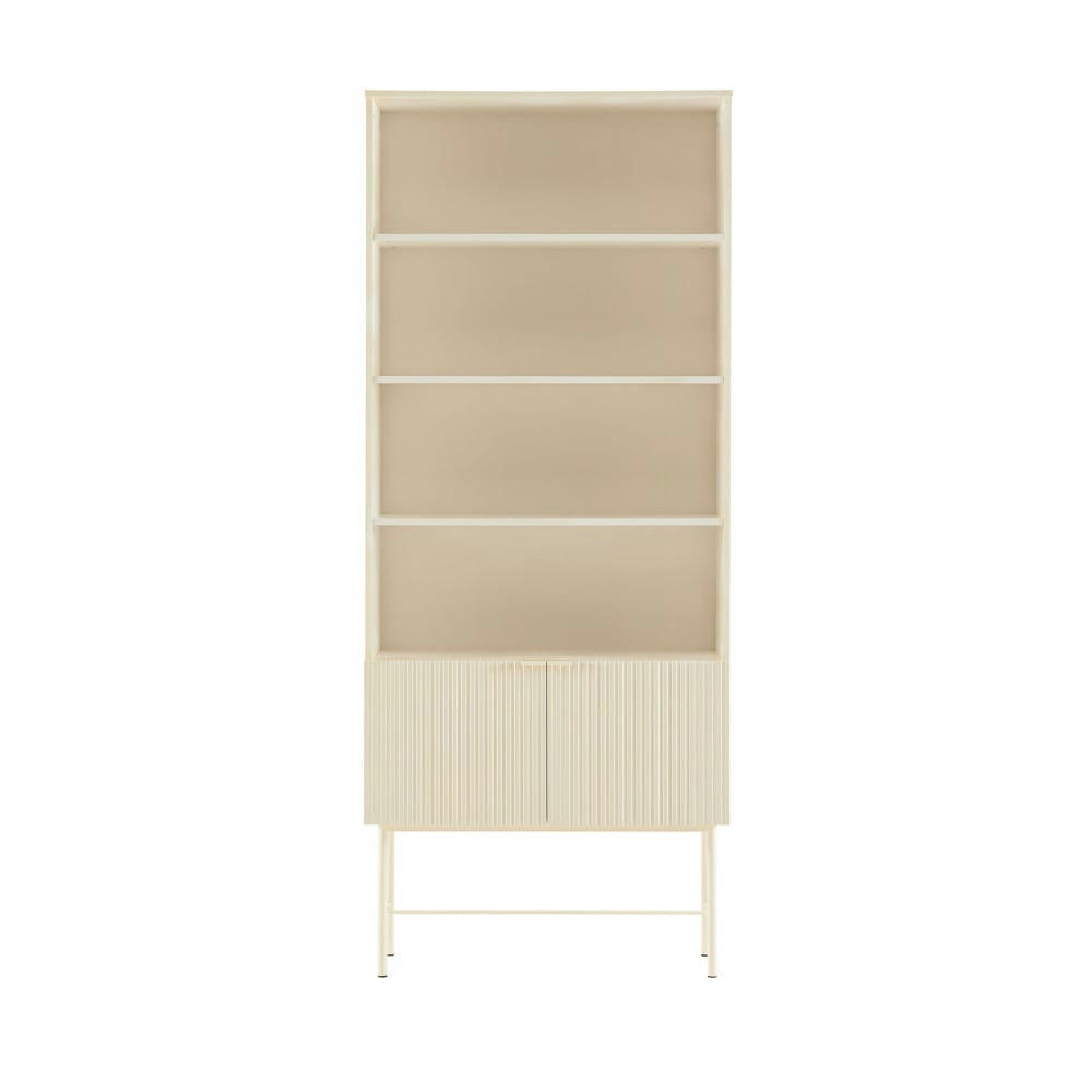 MOLLY - Bibliothèque 4 niches, 2 portes en bois et métal H200cm crème