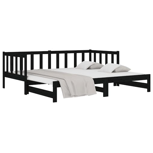 NNEVL Pull-out Day Bed Black 2x(92x187) cm Solid Wood Pine