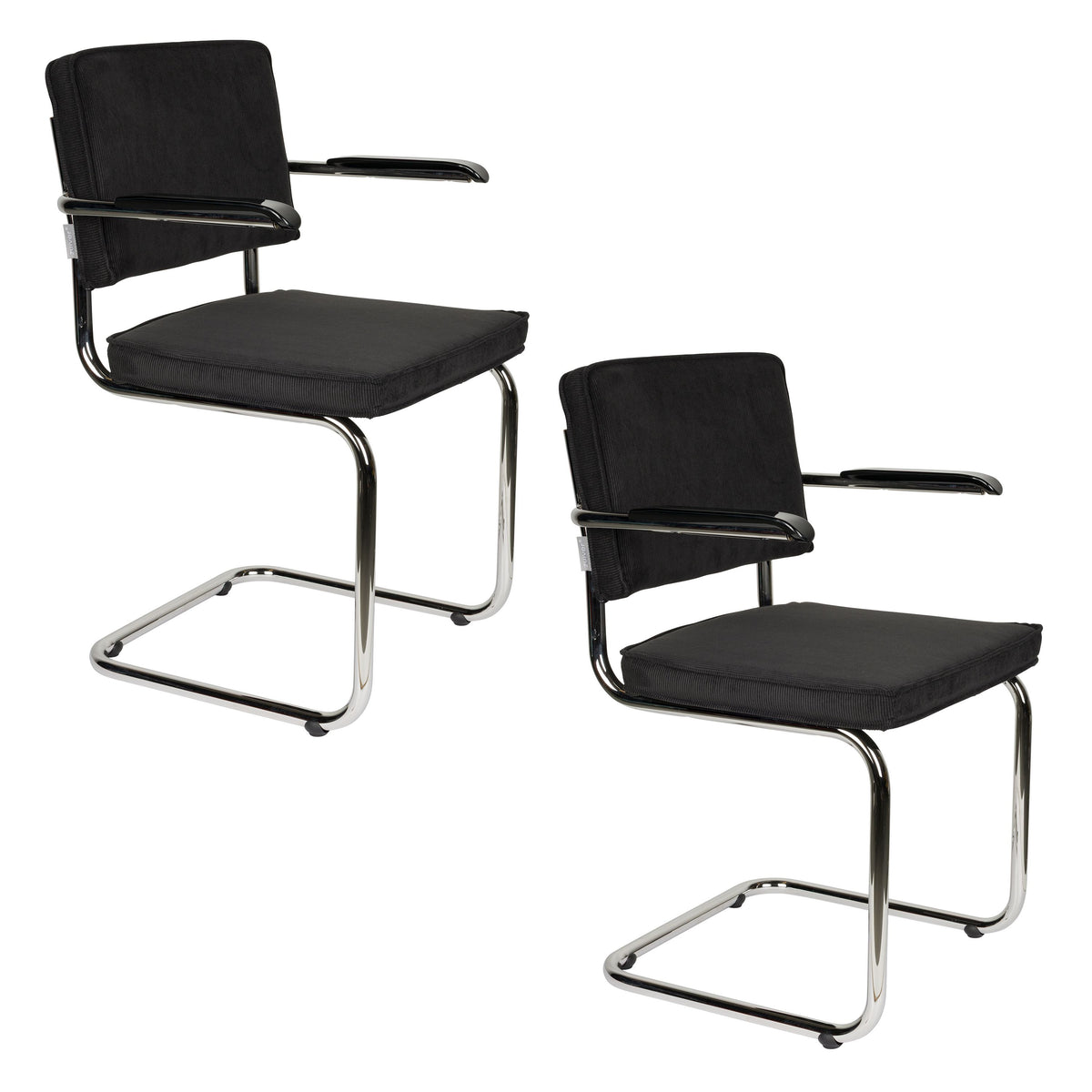 Zuiver Ridge Rib Eetkamerstoelen Armleuning Zwart - Set van 2