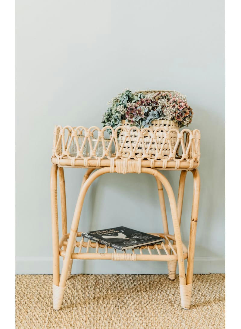 JUNE - Chevet / table d'appoint en rotin naturel - plateau fantaisie