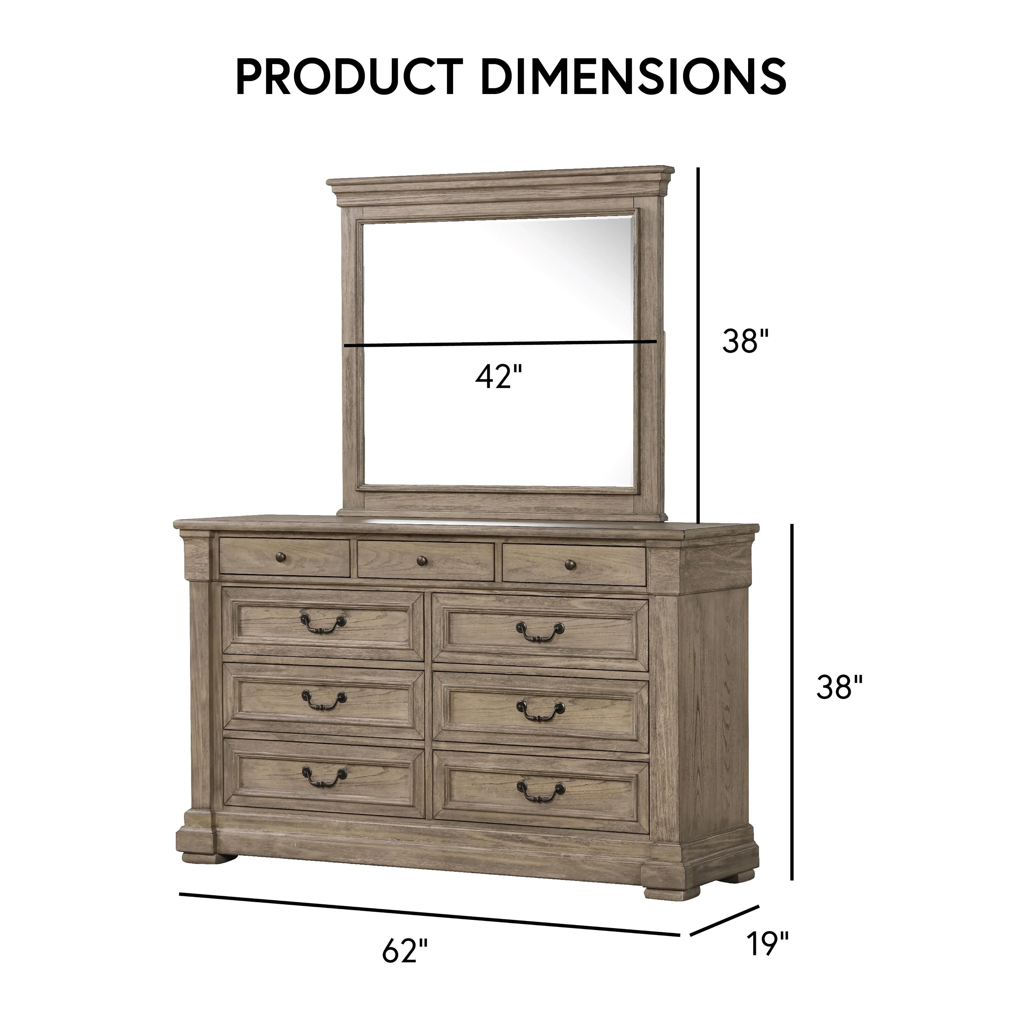 Furniture of America Wacine 2-Piece Weathered Grey Solid Wood Dresser and Mirror Set