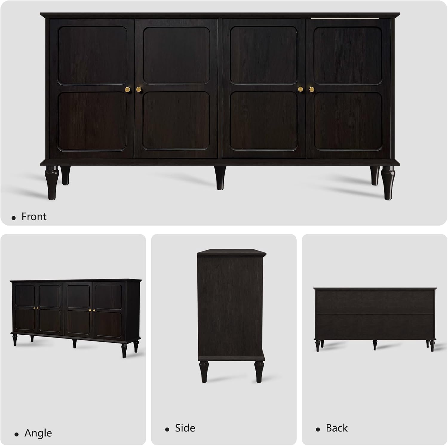 ARTPOWER 58'' Mid-Century Modern Buffet Storage Cabinet with 4 Doors and Adjustable Shelves, Accent Style Sideboard for Entryway, Dining Room, Living Room, Espresso Brown