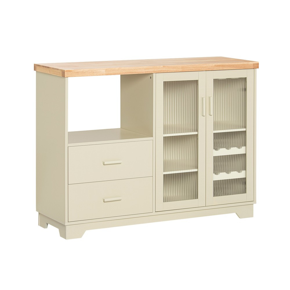 SoBuy Niski kredens z dwiema szufladami Beż 120x40x90cm Nowoczesny FSB81-MI