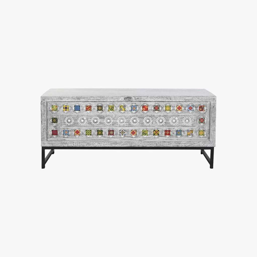 Arca de Madeira com Mosaicos em Cerâmica 130x40x56 JASMIN