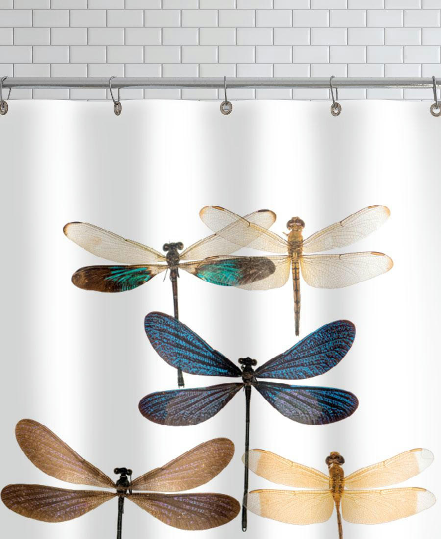 INSECT 7 - Rideau de douche en polyester en blanc & bleu 150x200