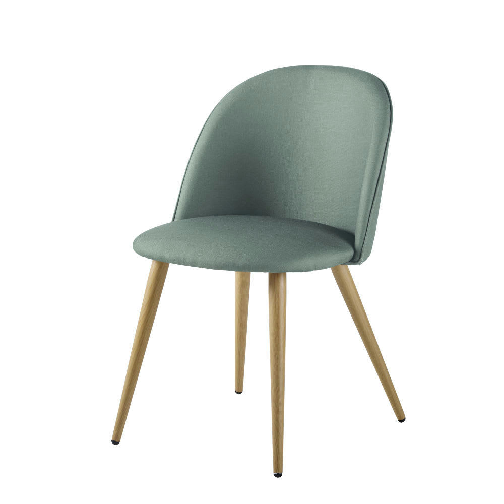 Mauricette - Chaise vintage vert de gris et métal imitation chêne
