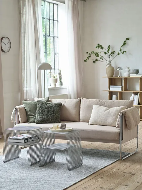 Sofa HEDEHUSENE 3-pers. beige stof/krom