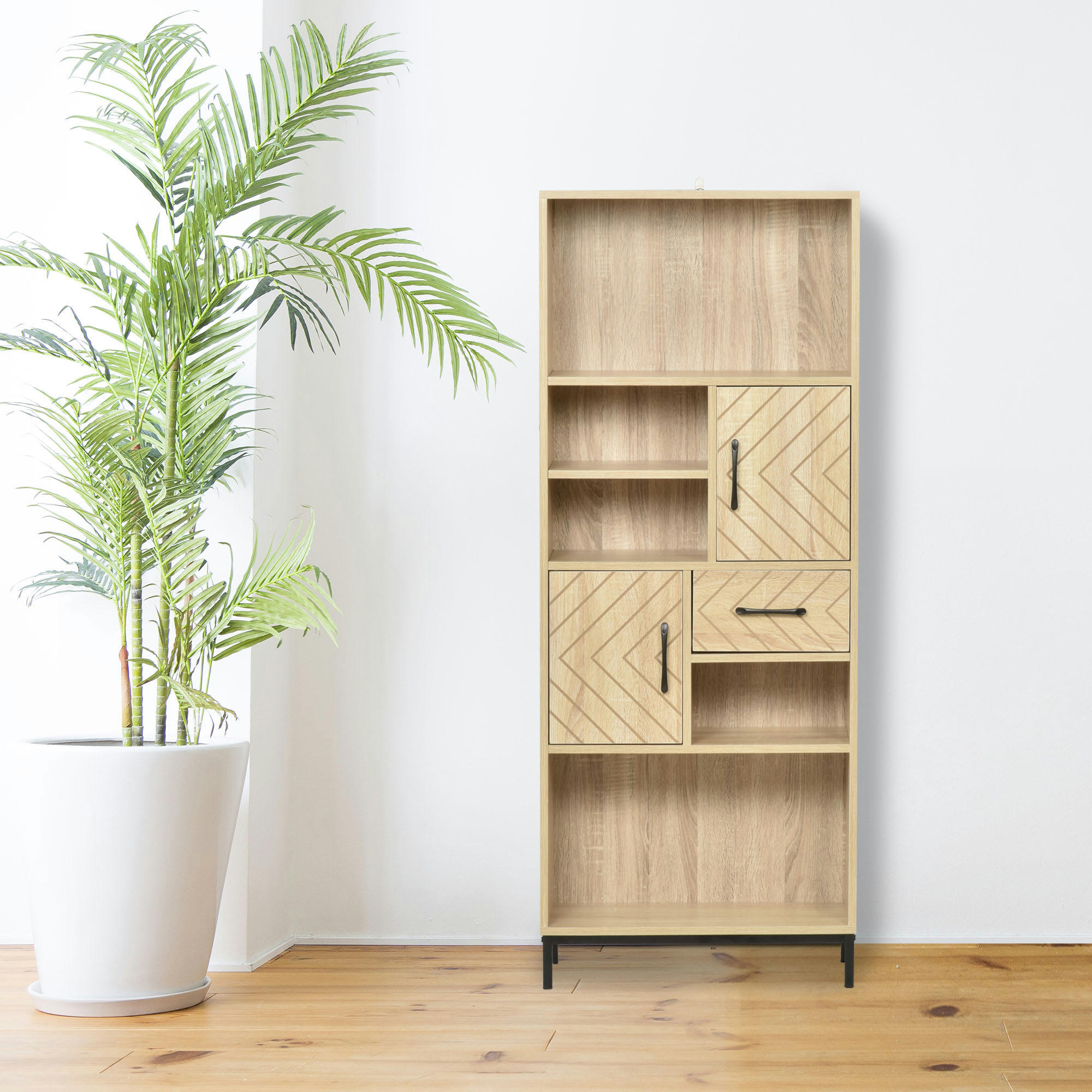 - Bibliothèque 2 étagères avec niches et tiroir en chêne