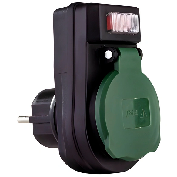 Adapter mit Schalter IP 44, Schwarz, Kunststoff