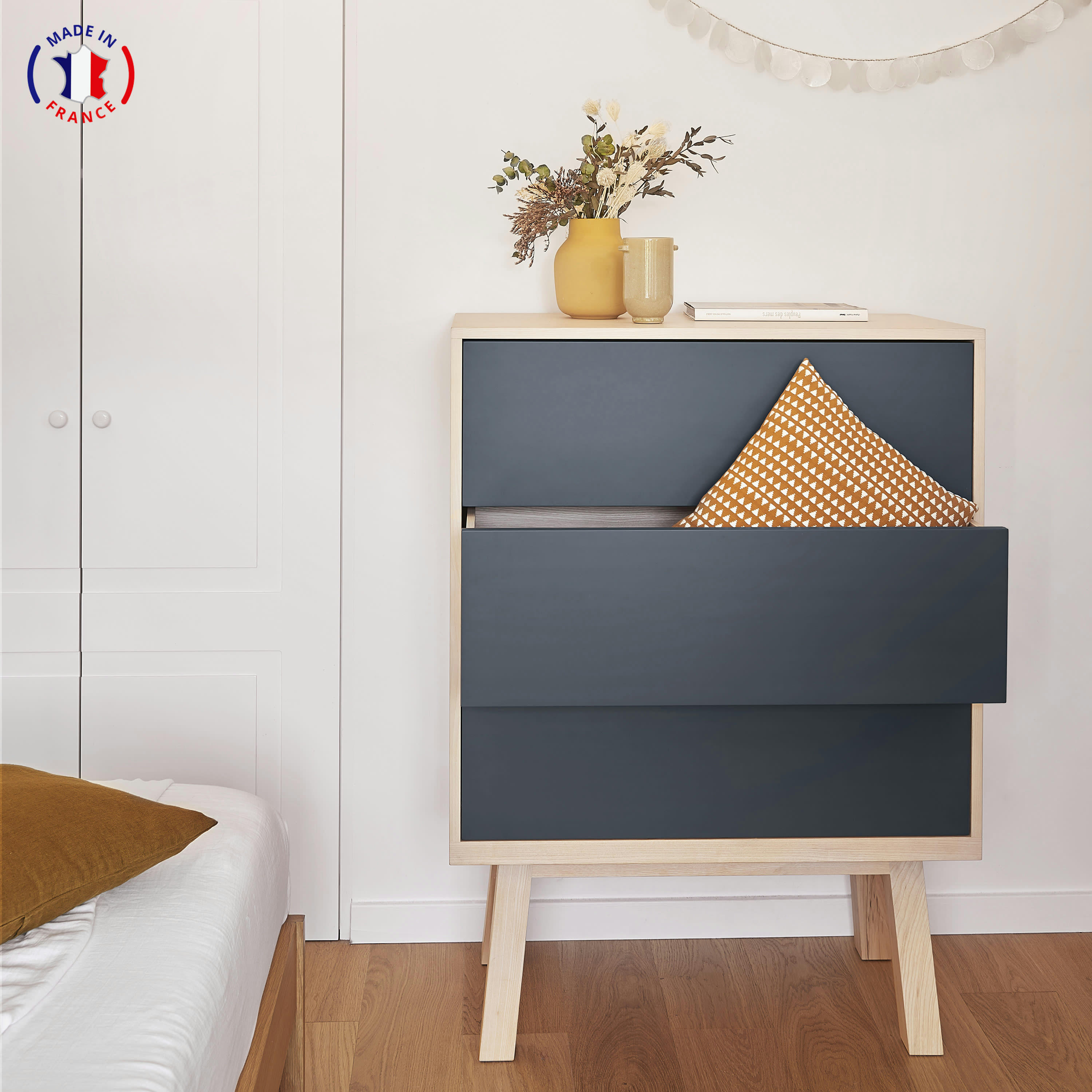 KUBE - Commode 3 tiroirs de 90 cm de large, en frêne