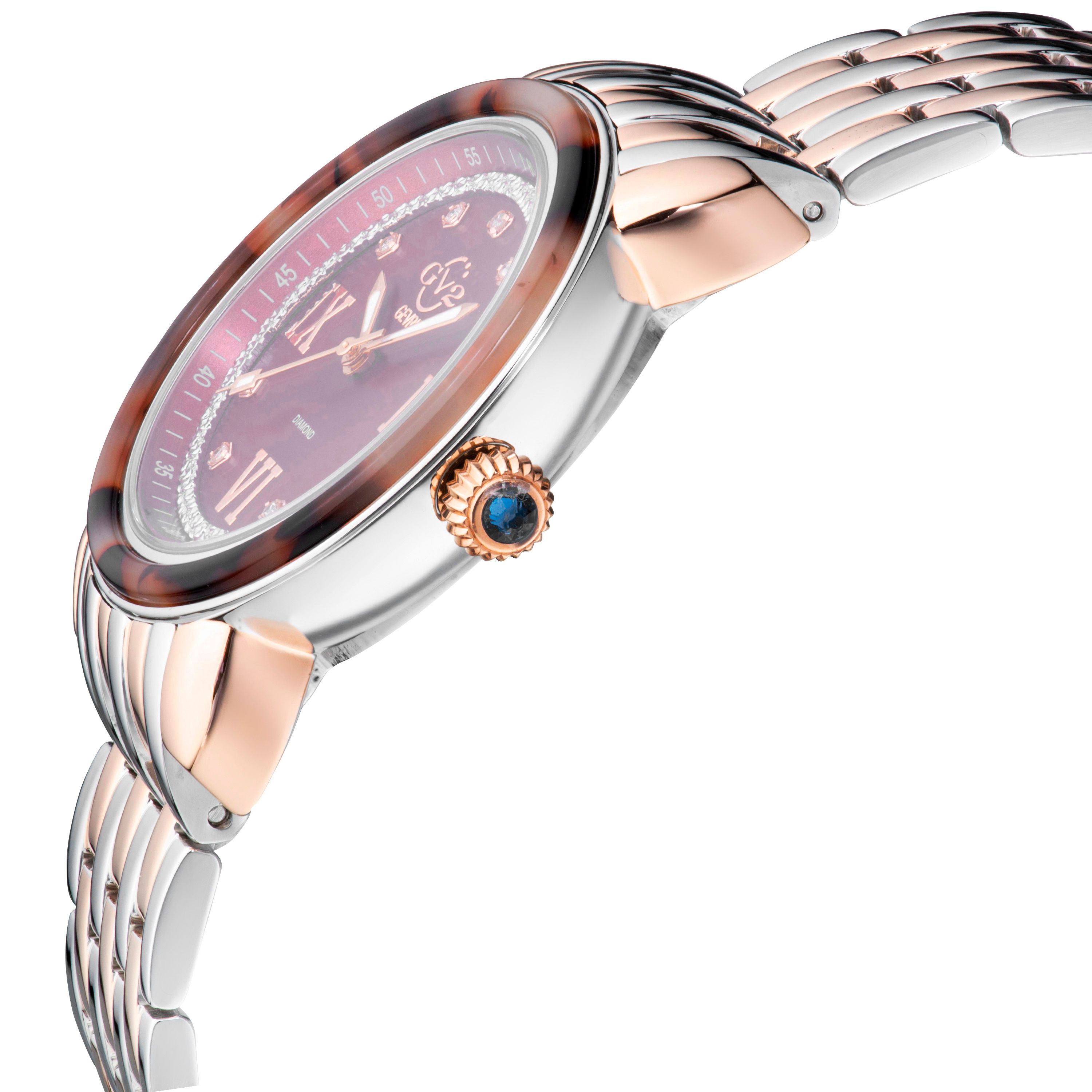 GV2 Marsala Tortoise, Swiss Quartz Watch, MOP Brown Dial, 316L Stainless Steel, and Sapphire Crystal