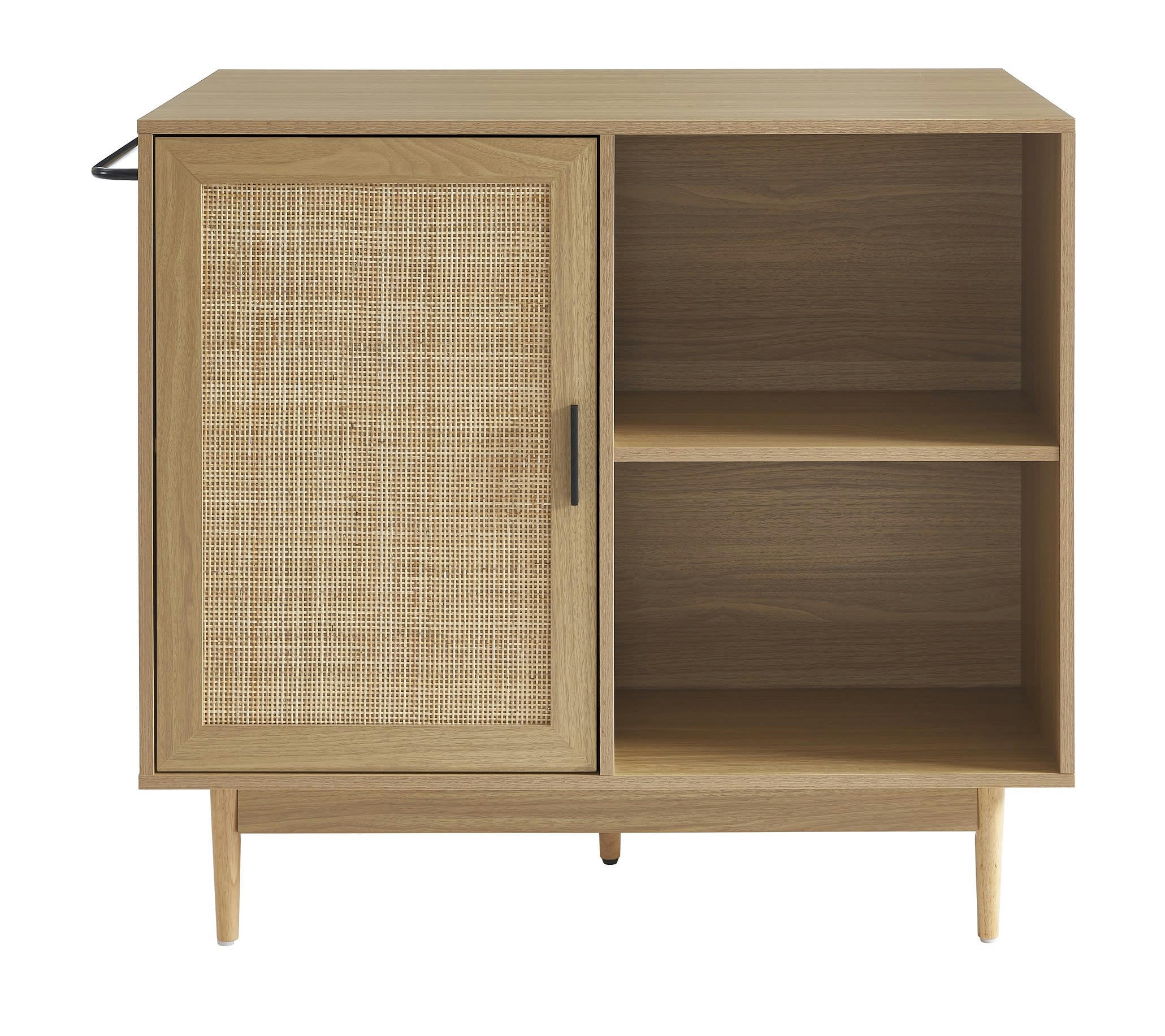 AMANA - Ilot central  effet chêne et cannage rotin 100cm