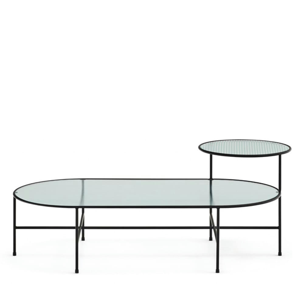 NIX - Table basse en verre strié et métal noir