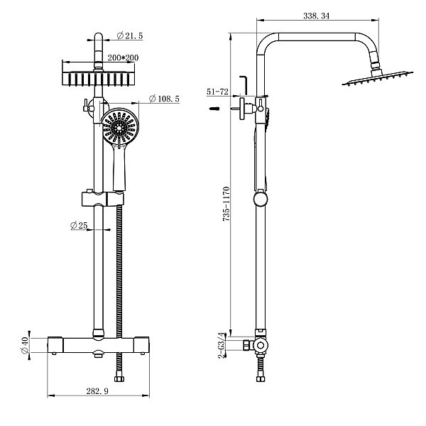 AICA Colonne de douche thermostatique, Acier inoxydable Pomme 200mm Douchette 3 jets, Chromé