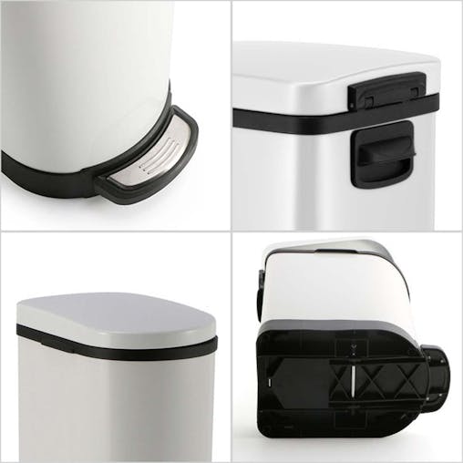 SOGA 4X Stainless Steel Foot Pedal Bin U Shape White 10L