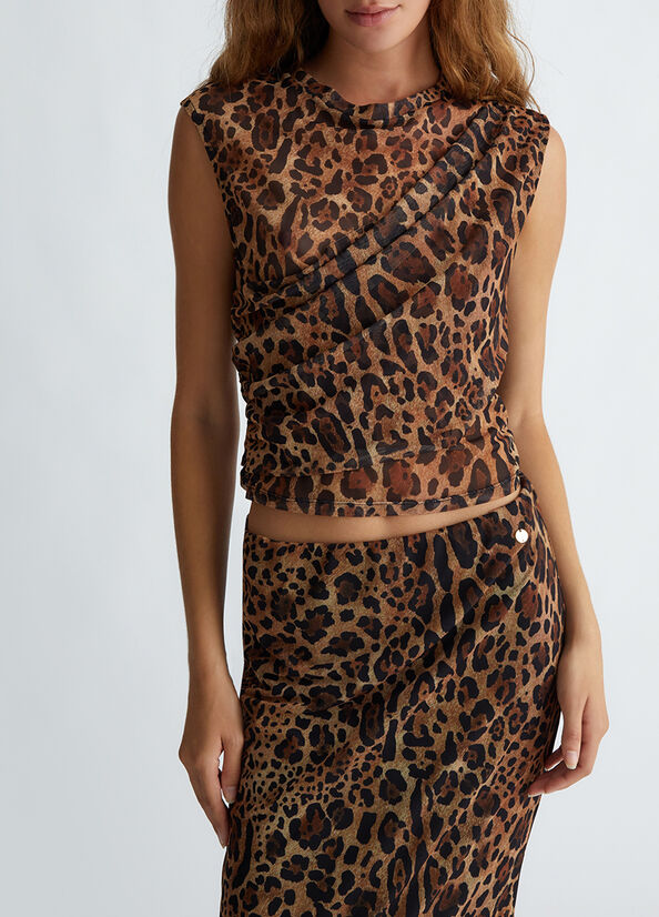 Crop top animalier in tulle