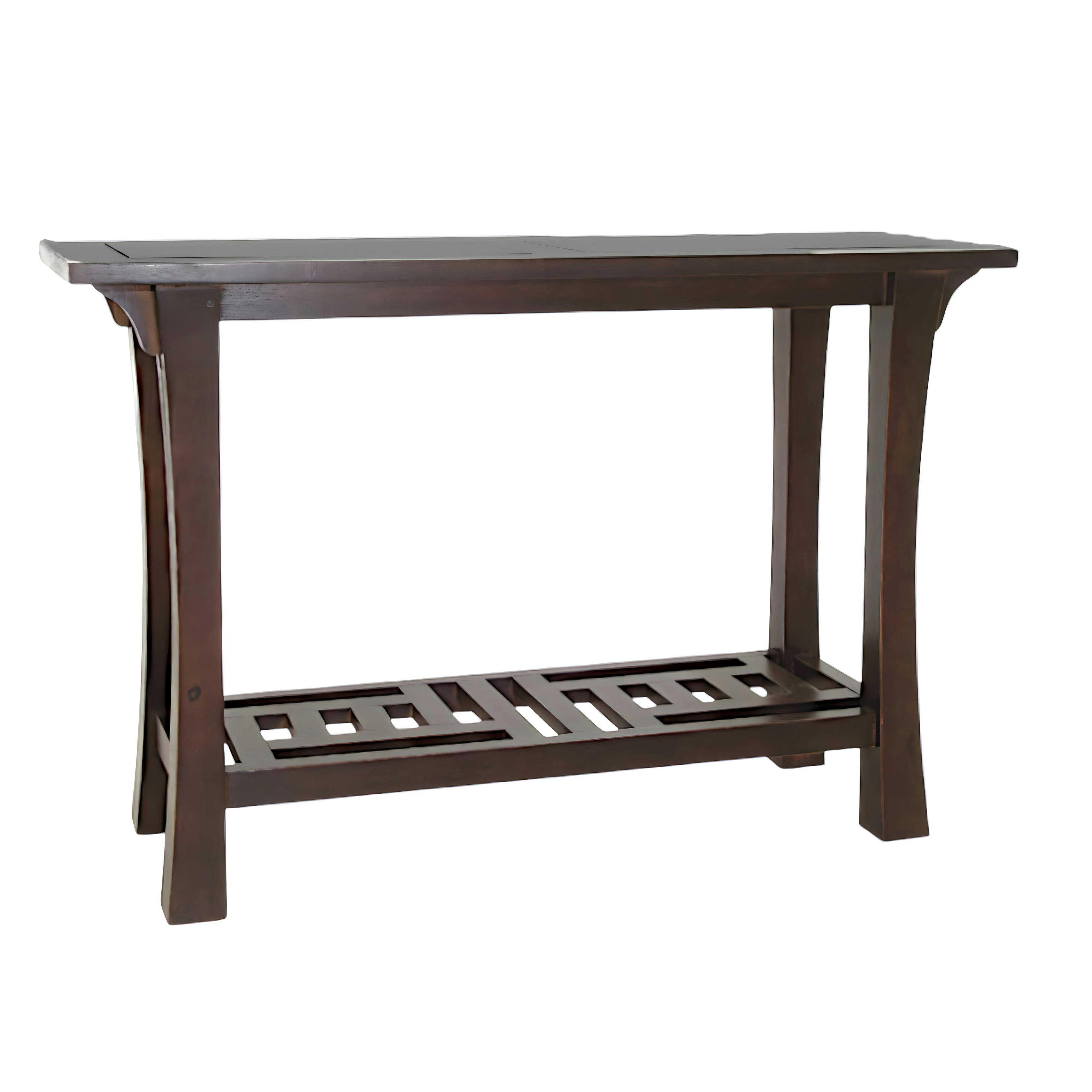 Console Chinoise Hévéa double plateaux - dont un ajouré - et pieds galbés 115x40x76cm MAORI