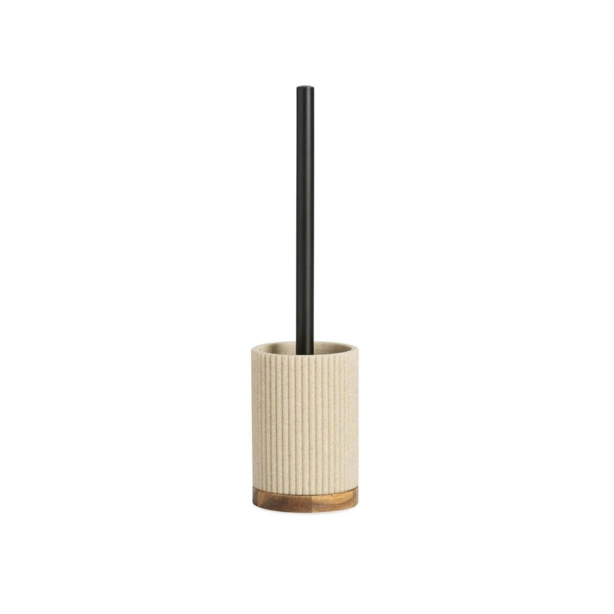 - Brosse WC en polyrésine beige et acacia 9,5x9,5x39,5cm