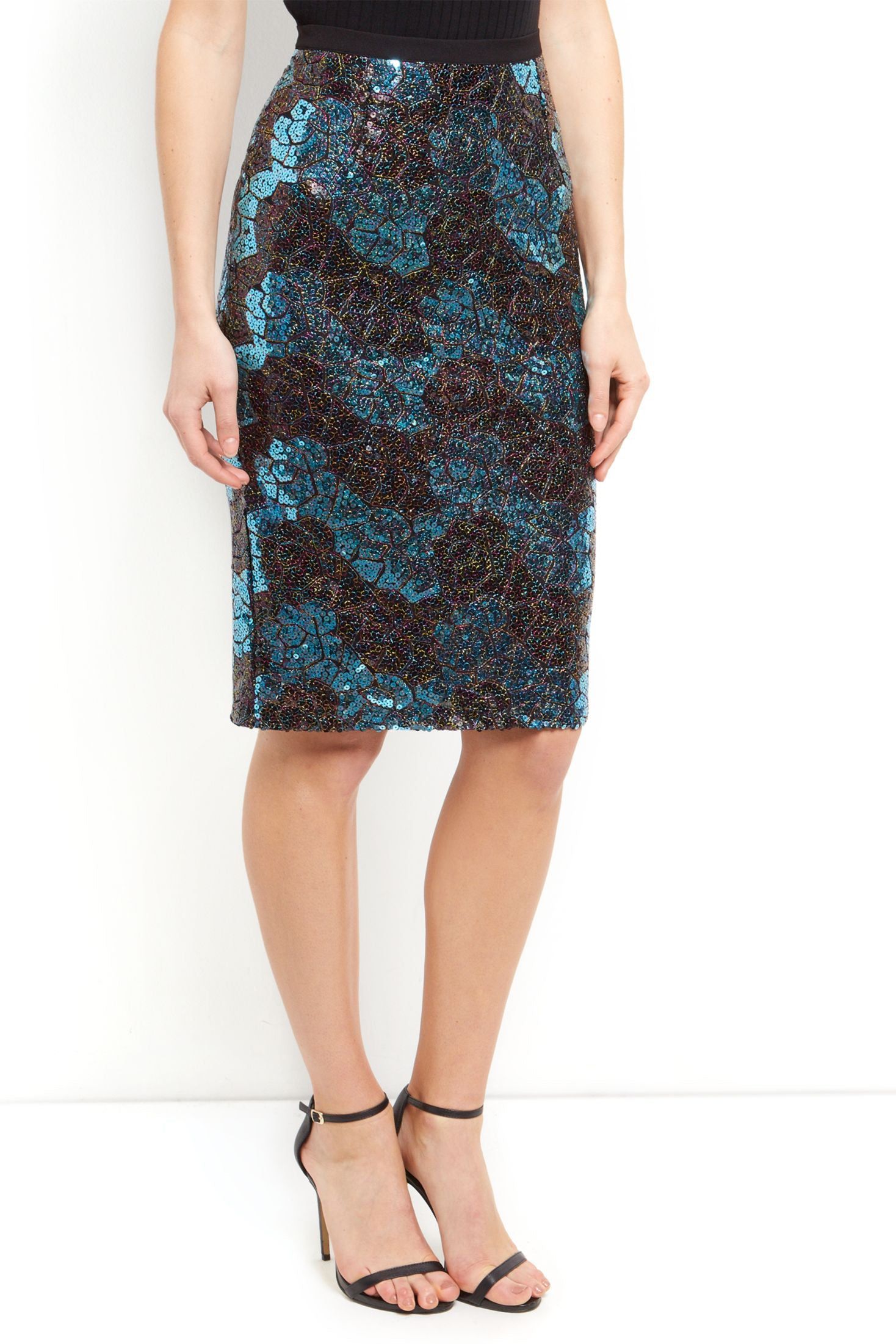Cutie London Elegant Embellished Sequin Midi Skirt