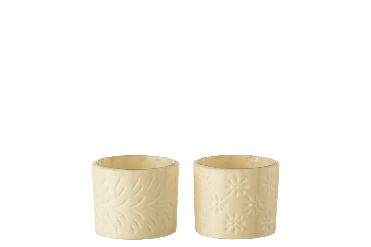 J-Line windlicht Elise - glas - creme - small - 2 stuks