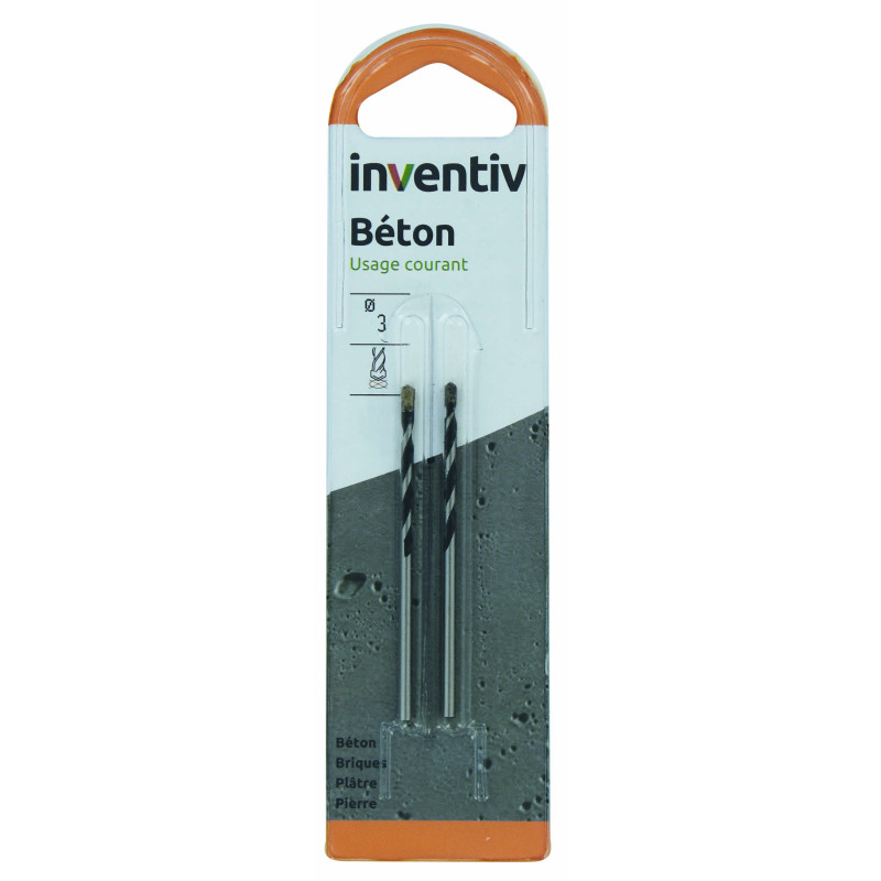 Foret pour béton Ø 3 x 60 mm 2 pièces INVENTIV