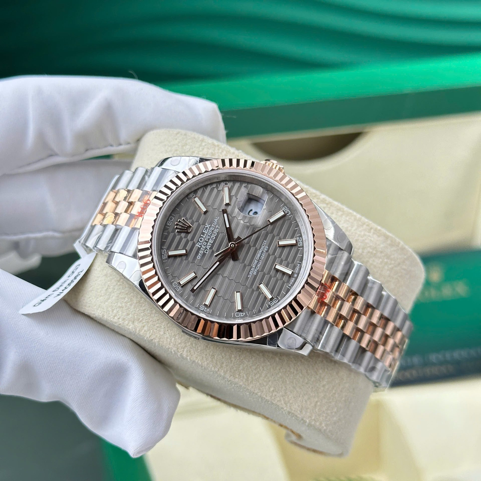 Rolex Datejust 126331 SS/RG Plated Fluted Grey Dial 41mm Jub Super Clone