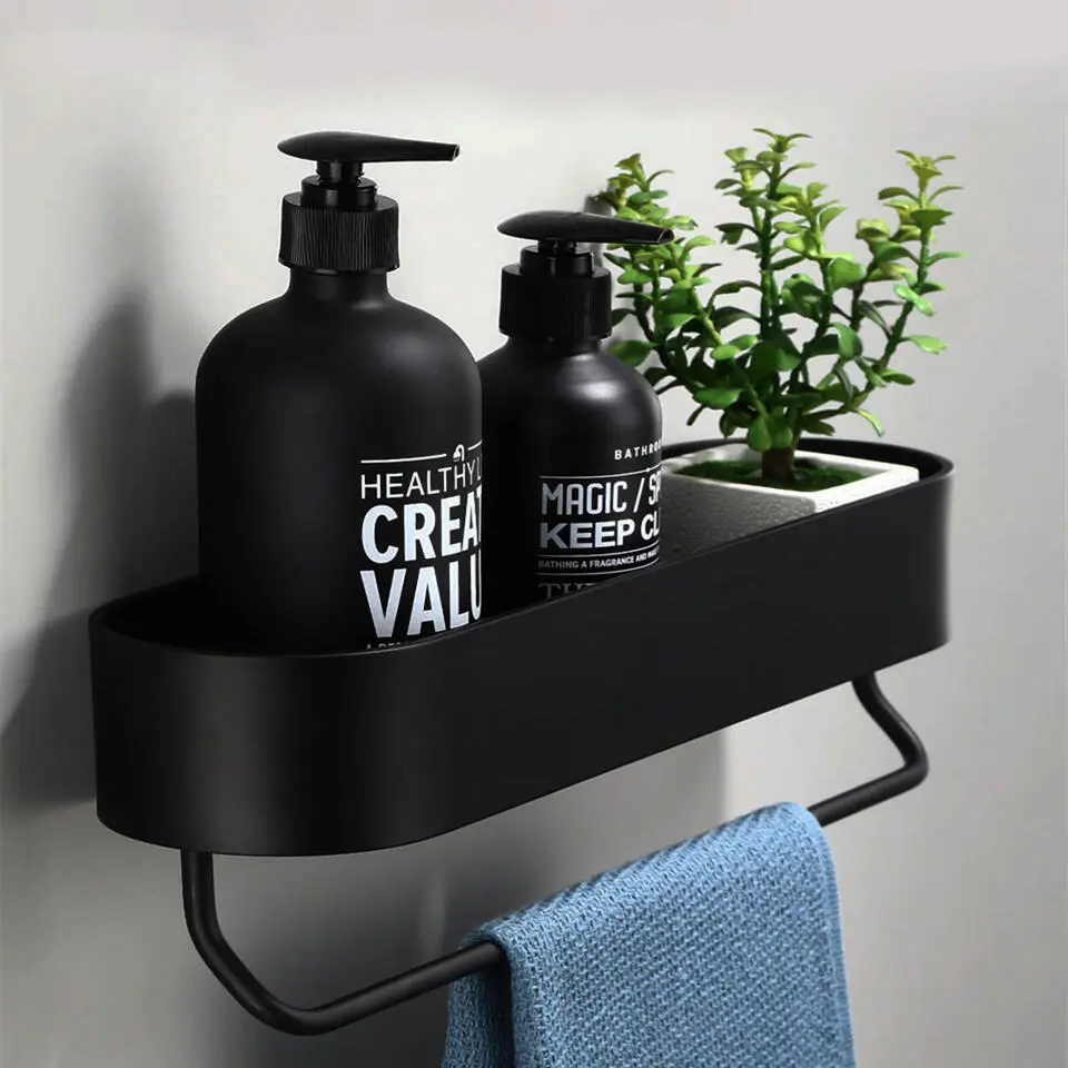 QUVIO Badkamer / keuken rekje met opbergvak - Zwart