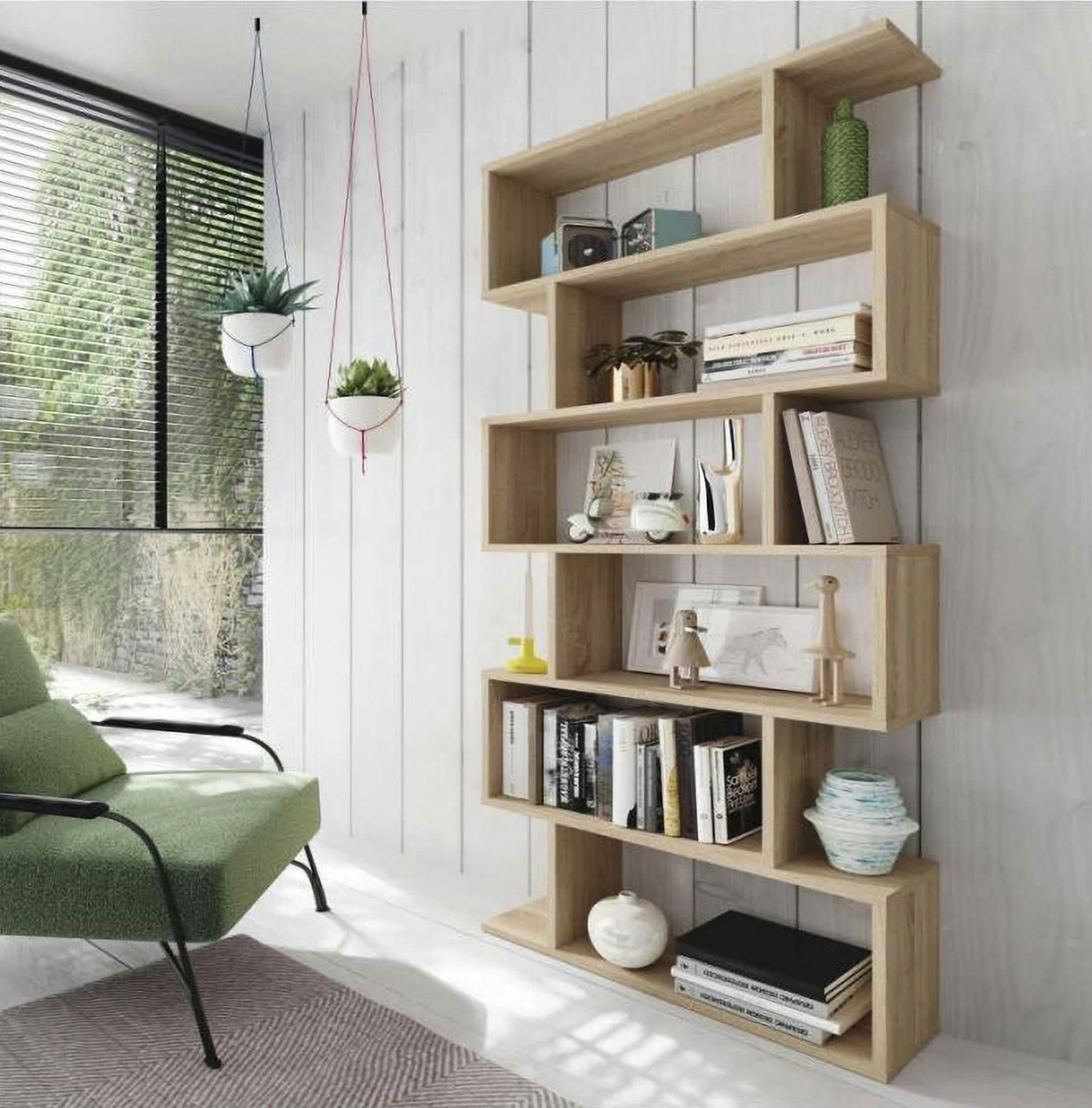 JOLIET - Bibliothèque double face effet bois chêne